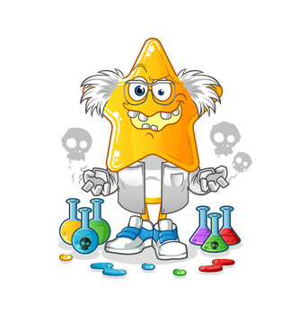 star head cartoon mad scientist illustration. character vector