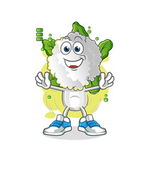 cauliflower head cartoon full battery character. cartoon mascot vector