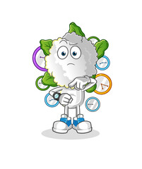 cauliflower head cartoon with wristwatch. cartoon mascot vector