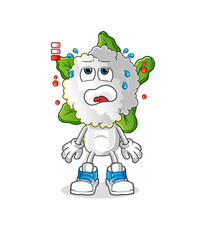cauliflower head cartoon low battery mascot. cartoon vector