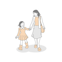 手を繋いで歩く母親と子供