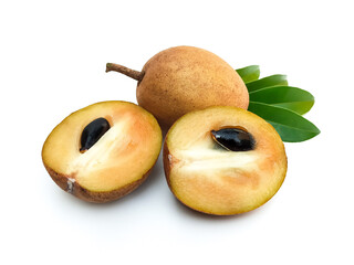 Fresh, organic, chemical-free sapodilla, sweet and appetizing taste, isolated on white background.
