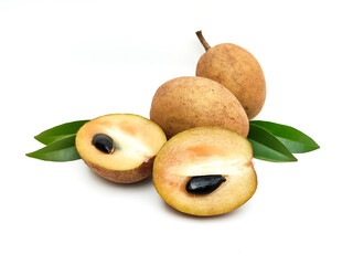 Fresh, organic, chemical-free sapodilla, sweet and appetizing taste, isolated on white background.