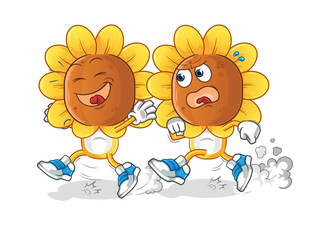 sunflower head cartoon play chase. cartoon mascot vector