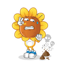 sunflower head cartoon with stinky waste illustration. character vector
