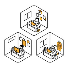 在宅ワーク　デスクワーク　テレワーク　アイソメトリック