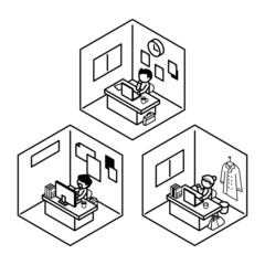 在宅ワーク　デスクワーク　テレワーク　アイソメトリック