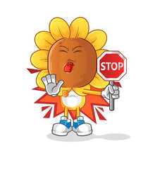 sunflower head cartoon holding stop sign. cartoon mascot vector