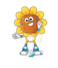 Obraz na płótnie Canvas sunflower head cartoon stretching character. cartoon mascot vector