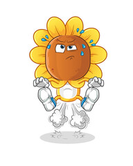 sunflower head cartoon fart jumping illustration. character vector