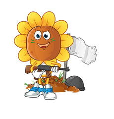 sunflower head cartoon army character. cartoon mascot vector
