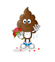 human shit head cartoon with bouquet mascot. cartoon vector