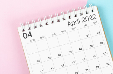 April 2022 desk calendar on beautiful background.