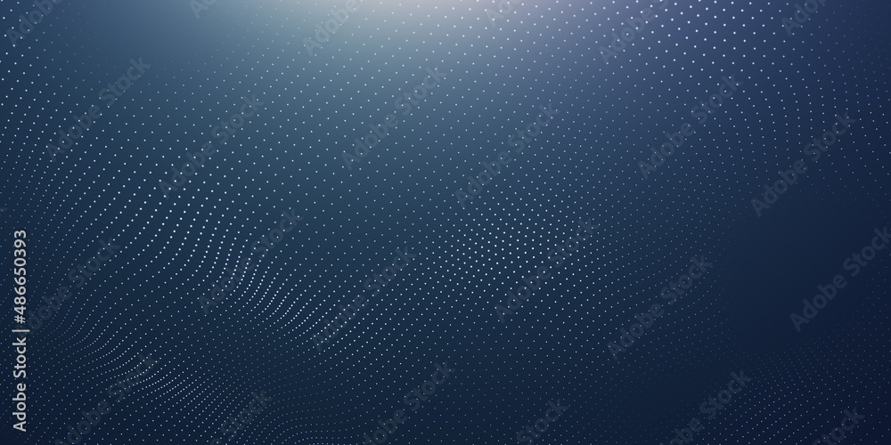 Wall mural beautiful wave shaped array of glowing dots. beautiful abstract wave technology background. light di