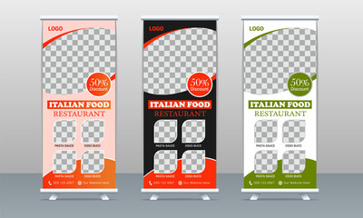 Creative restaurant food menu roll up banner design or food roll up standee