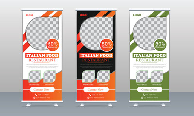 Creative restaurant food menu roll up banner design or food roll up standee
