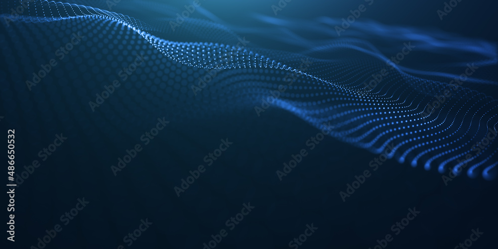 Wall mural abstract beautiful wave technology background with blue light effect corporate concept. futuristic p