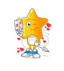 star head cartoon hold love letter illustration. character vector