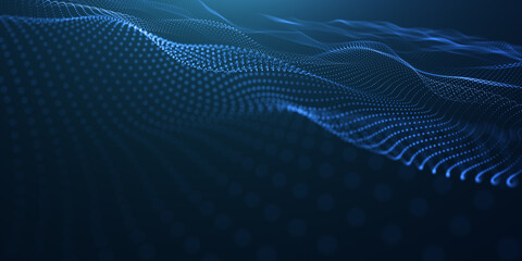 abstract beautiful wave technology background with blue light effect corporate concept. Futuristic point wave. Beautiful wave-shaped array of glowing dots, landing page