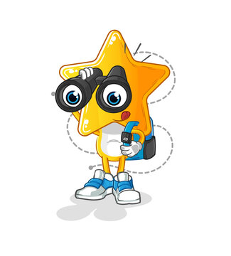 star head cartoon with binoculars character. cartoon vector