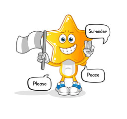 star head cartoon hold surrender flag mascot. cartoon vector