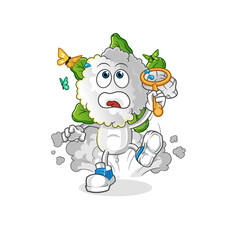 cauliflower head cartoon catch butterfly illustration. character vector