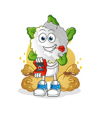 cauliflower head cartoon propose with ring. cartoon mascot vector