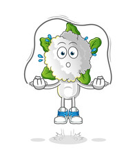 cauliflower head cartoon jump rope exercise. character vector