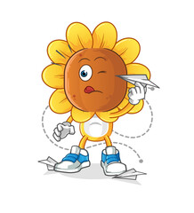 sunflower head cartoon with paper plane character. cartoon vector