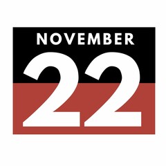November 22 . Flat daily calendar icon .date ,day, month .calendar for the month of November