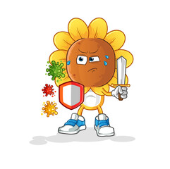 sunflower head cartoon against viruses. cartoon mascot vector