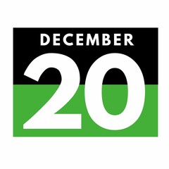 December 20 . Flat daily calendar icon .date ,day, month .calendar for the month of December