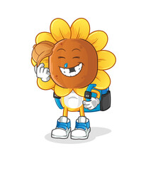 sunflower head cartoon goes to school vector. cartoon character