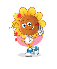 sunflower head cartoon flirting illustration. character vector