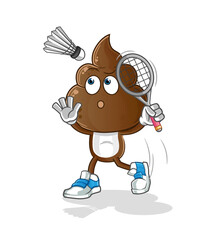 human shit head cartoon smash at badminton. cartoon mascot vector
