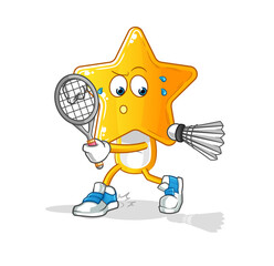 star head cartoon playing badminton illustration. character vector