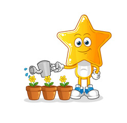 star head cartoon watering the flowers mascot. cartoon vector