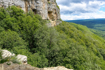 Beautiful scenic landscape of the Caucasus Mountains - Eagle Rocks mountain shelf - Lenin Mountain, Mezmai, Russia. 2021