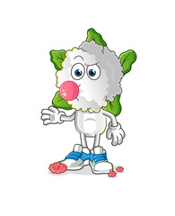 cauliflower head cartoon chewing gum vector. cartoon character