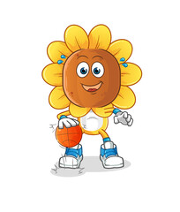 sunflower head cartoon dribble basketball character. cartoon vector