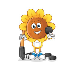 sunflower head cartoon playing hockey vector. cartoon character