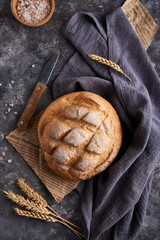 Homemade gluten free bread on a napkin on the kitchen table