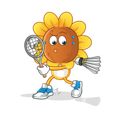 sunflower head cartoon playing badminton illustration. character vector