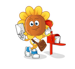 sunflower head cartoon postman vector. cartoon character
