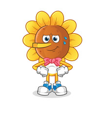 sunflower head cartoon lie like Pinocchio character. cartoon vector