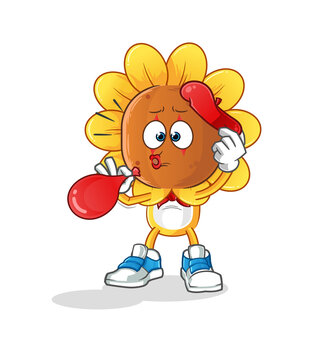 recommend clip art: sunflower head cartoon pantomime blowing balloon. cartoon vector