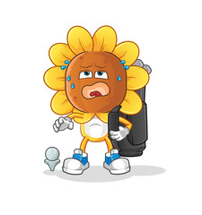 sunflower head cartoon with golf equipment. cartoon mascot vector