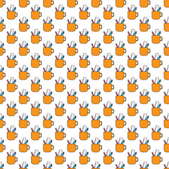 Seamless pencil, pen, and ruler in coffee cup pattern background