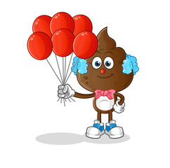 human shit head cartoon clown with balloons vector. cartoon character