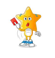 star head cartoon referee with red card illustration. character vector